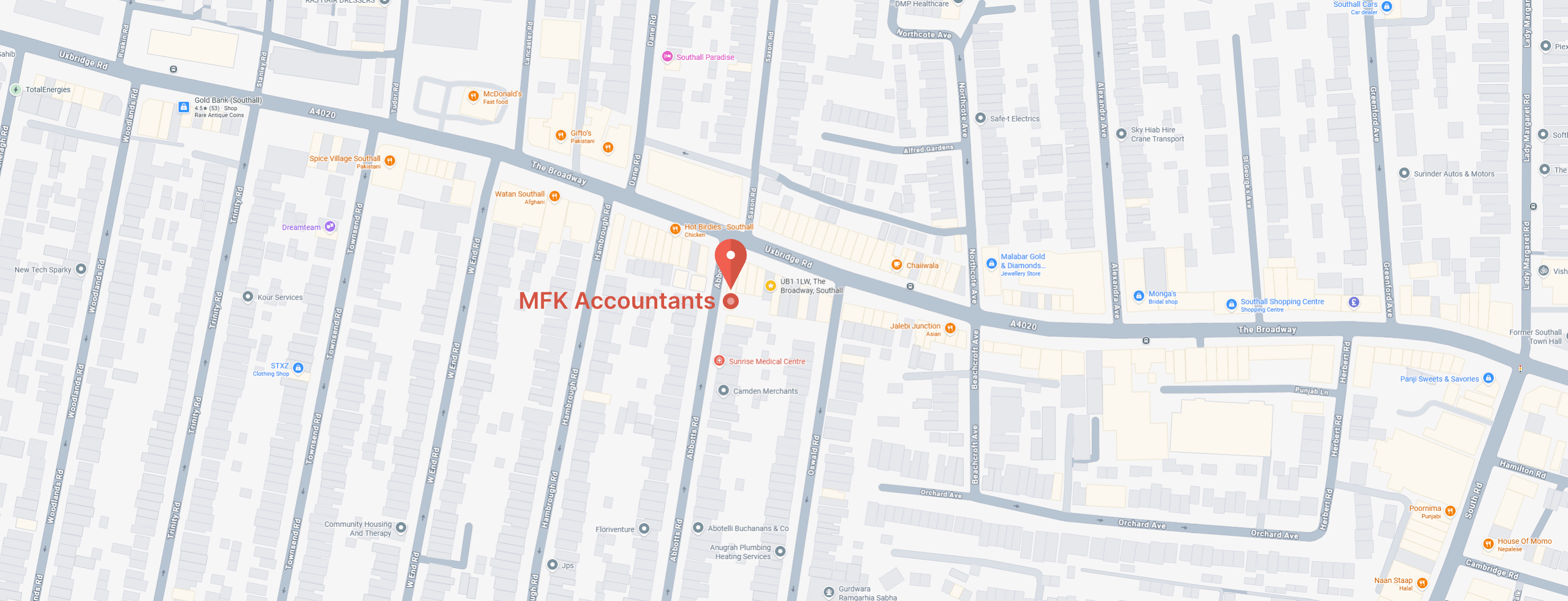 Map showing the location of MFK Accountants in Southall